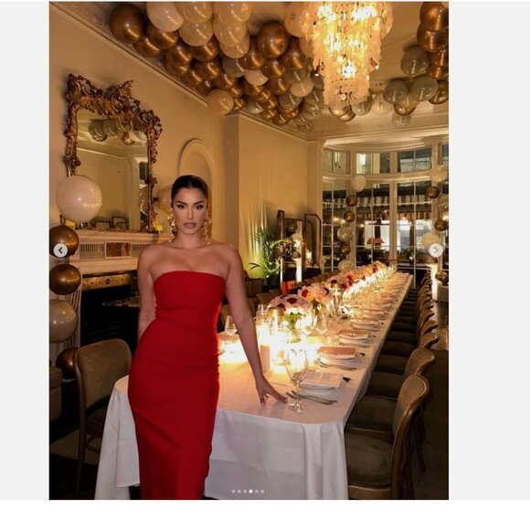 Zara strapless midi dress with a slit Bright Red - Picture 8 of 8